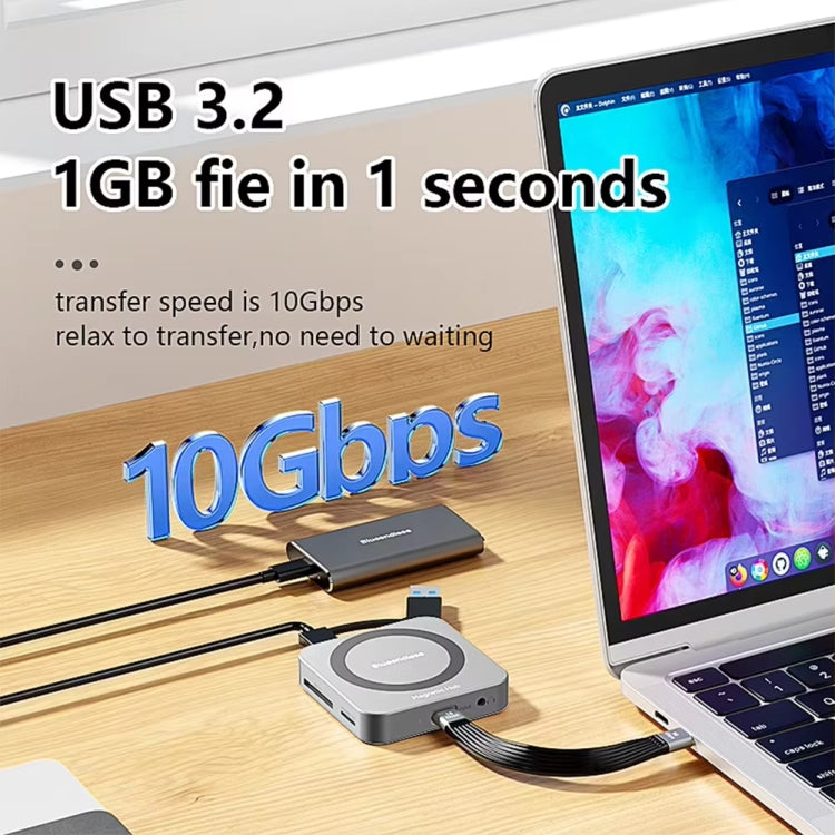 Concentrador Magnético 8 en 1 Blueendless con Carcasa SSD M.2 Nvme/Sata HDMI PD 100W USB-C 3.2 USB-A 3.2 SD TF Aux
