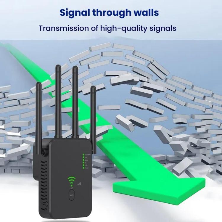 Repetidor Inalámbrico Urant U10 1200 Mbps 2,4 G y 5,8 G Amplificador Señal WIFI 4 Antenas Enchufe Estadounidense (Negro)