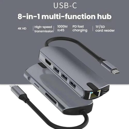 Estación de Acoplamiento USB-C 8 en 1 con Puerto Gigabit Ethernet y HDMI 4K 60 Hz