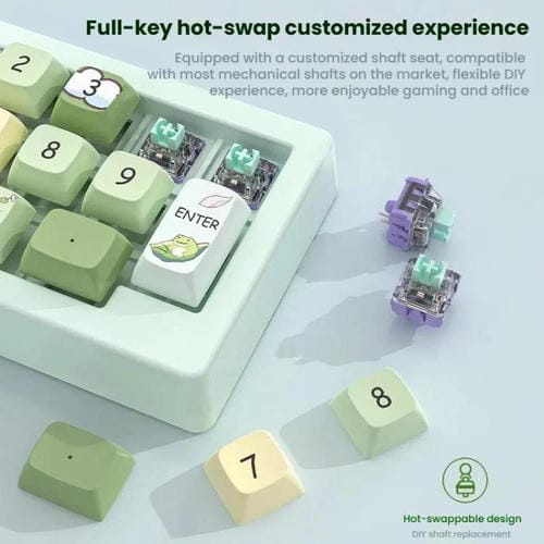 Teclado Mecánico para Juegos Mkespn W908 con Retroiluminación RGB Macrodefinida e Intercambiable en Caliente y Tres Modos Inalámbricos (Negro)