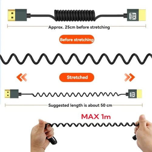 Cable HDMI 2.1 Micro HDMI 8K 60 Hz con Resorte y Curvatura Inversa 0,5 m