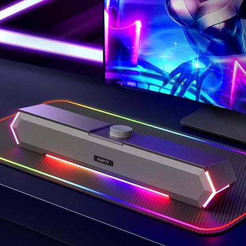 Altavoz con Cable para Computadora de Escritorio Havit M19 con Iluminación RGB y Micrófono Bluetooth