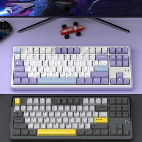 Teclado Mecánico Inalámbrico Bluetooth Trimodo Ajazz AK870 para Juegos con Intercambio en Caliente Personalizado RGB (Axis Purple)