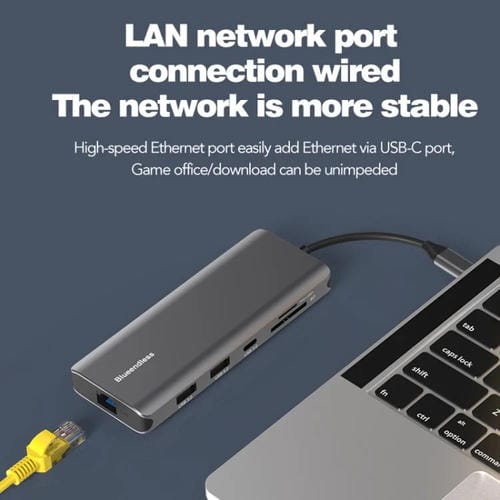 Estación de Acoplamiento Tipo C 10 en 1 Blueendless Red Gigabit HD con DP y HDMI Dual 8K