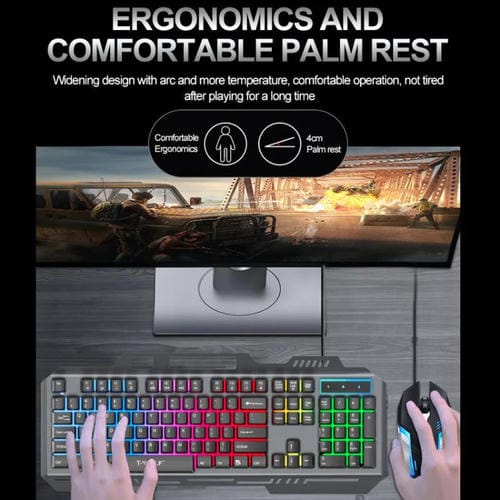 Combo Teclado y Ratón T-Wolf TF600 Retroiluminado con Cable 104 Teclas Panel Metálico Soporte para Teléfono (Negro)