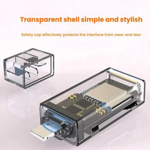 Adaptador OTG Lector de Tarjetas USB-C/Tipo-C a SD/TF Transparente para PC Portátil Teléfono Inteligente
