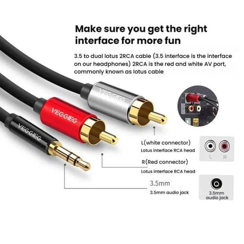 Cable de audio VEGGIEG 3,5 mm a 2 RCA para altavoces móvil y ordenador (2 m)
