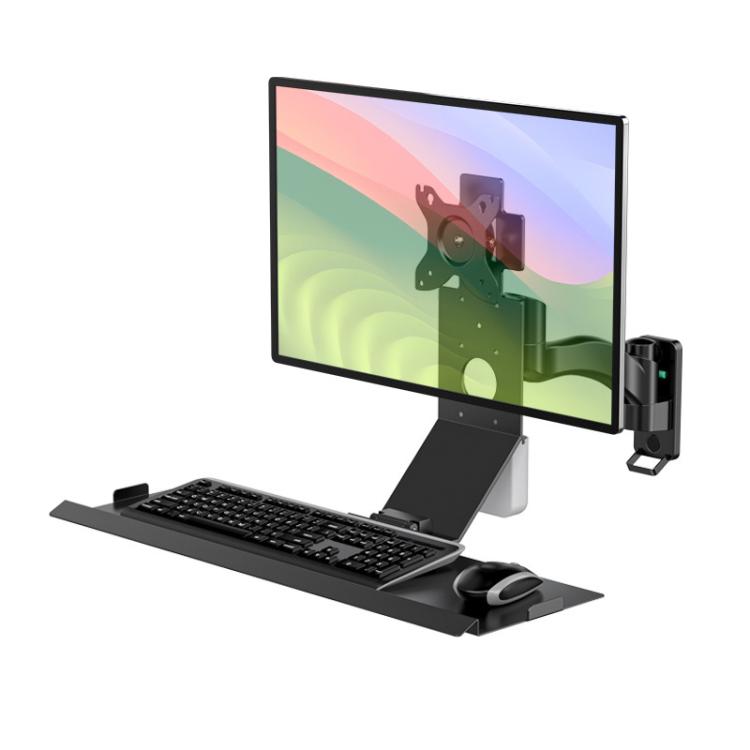 Soporte para monitor WKS-2 montaje en pared con bandeja para mouse y teclado (Negro)