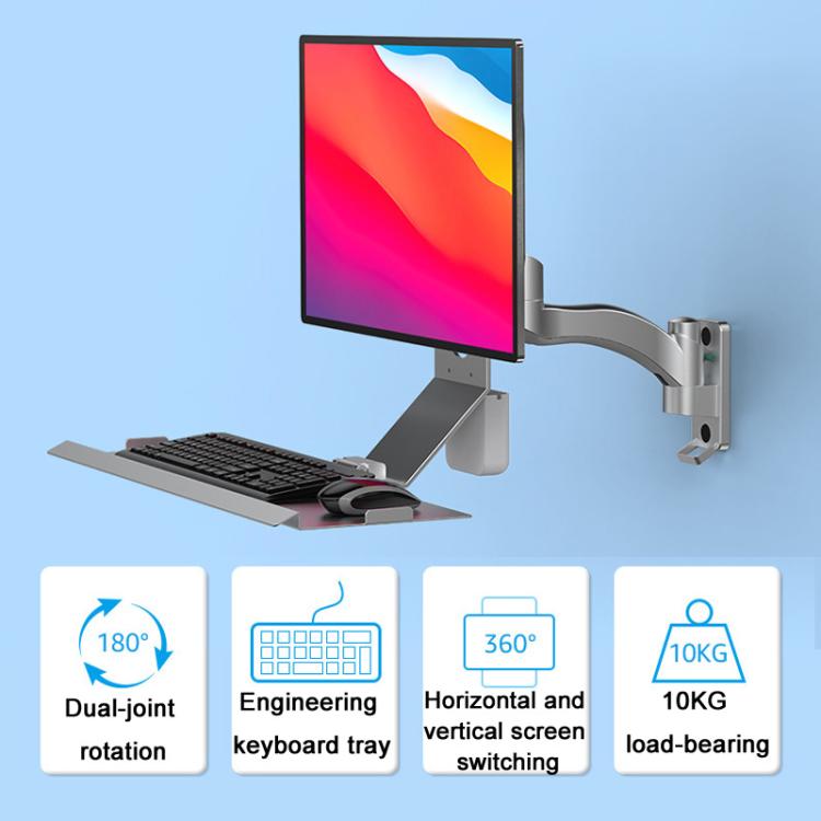 Soporte para monitor WKS-2 montaje en pared con bandeja para mouse y teclado (Negro)