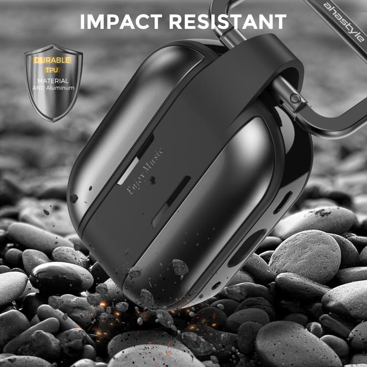Funda protectora AhaStyle WG75-PRO2 de TPU y aleación de aluminio, resistente a arañazos y dividida, para AirPods Pro 2 (plateada)