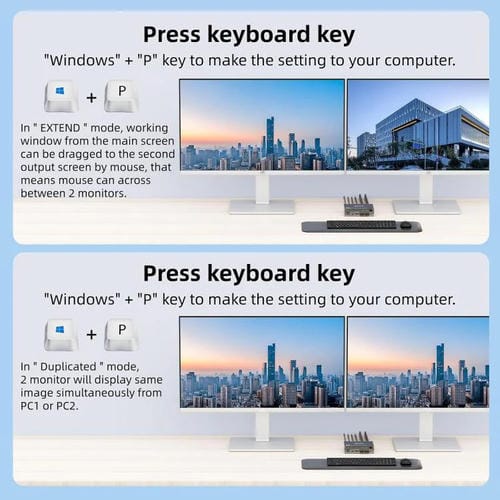 Conmutador KVM KVEVE KC-KVM202CH USB 3.0 con dos monitores, 4K, 60 Hz, enchufe estadounidense