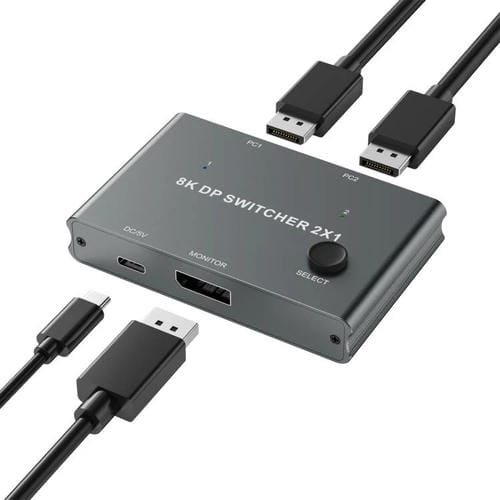 Conmutador DisplayPort DP201 2 en 1 8K 30 Hz HD para pantalla de ordenador