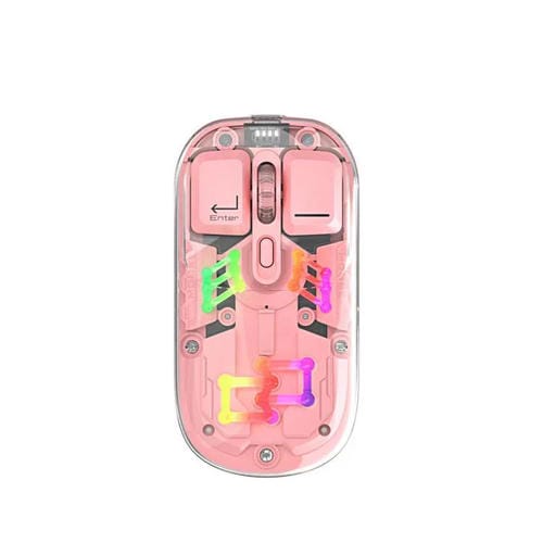 Ratón inalámbrico IMICE T300 de 4 teclas, 1600 DPI, RGB, luminoso, Bluetooth, modo dual, carga, silencioso, con cubierta trasera magnética (rosa)