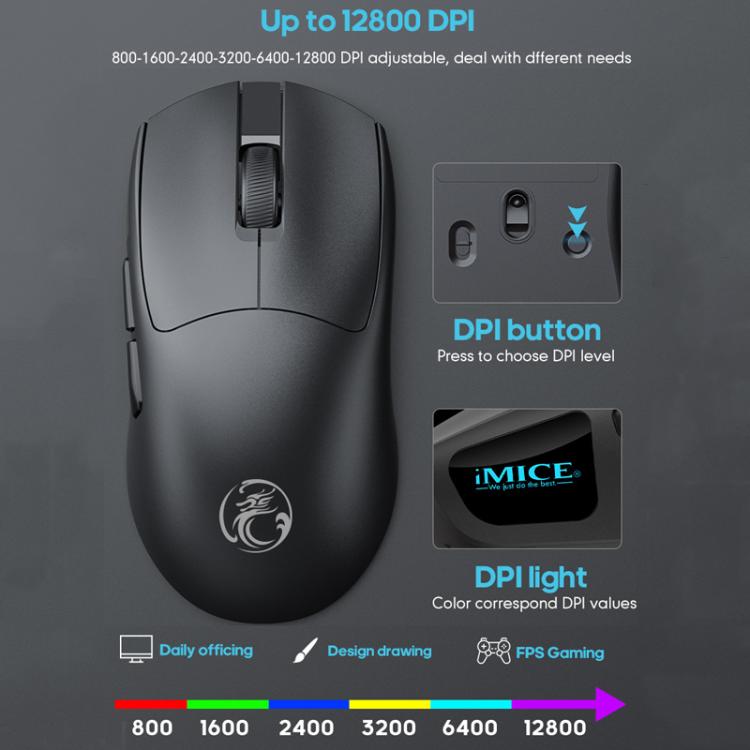 Ratón inalámbrico iMICE G900 para juegos 6 teclas 12800 DPI recargable tres modos (Blanco)