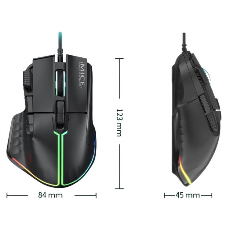 Ratón gaming IMICE T50 cable 8 teclas 12800 DPI ajustable iluminación RGB (Negro)