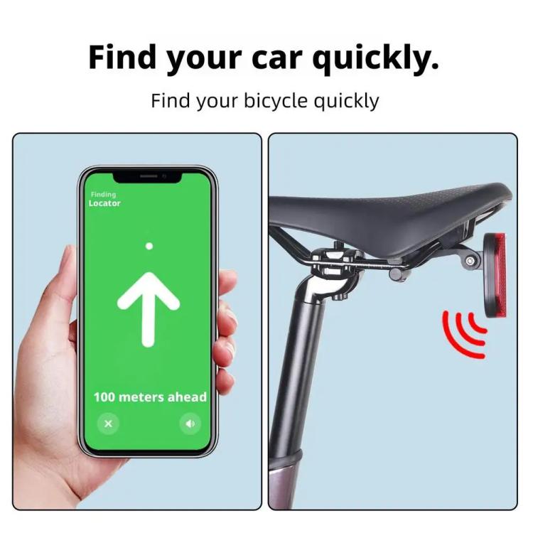 Soporte de seguimiento oculto para bicicleta con luz trasera reflectante de seguridad para AirTag, Samsung Galaxy SmartTag y Huawei Tag Holder (negro)