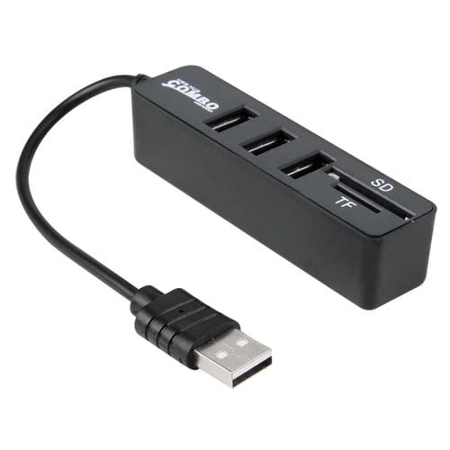 Hub USB 2.0 3 puertos + Lector tarjetas Micro SD T-FLASH SDHC SDXC (Negro)