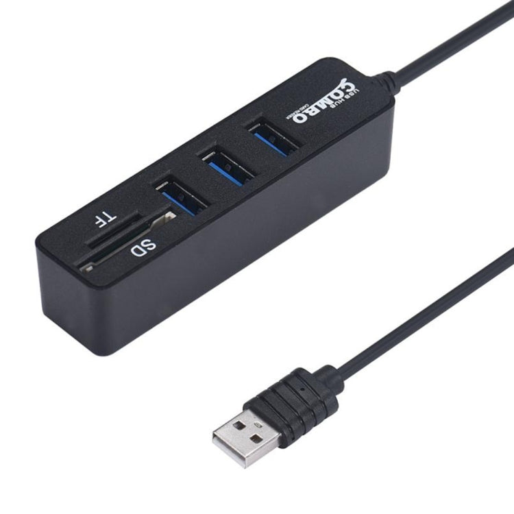 2 en 1 USB 2.0 480Mbps 3 puertos HUB COMBO + Lector de tarjetas Micro SD / T-FLASH SD / SDHC / SDXC para Windows XP / Vista / 8.1 / 7/8, MAC, etc. (Negro)