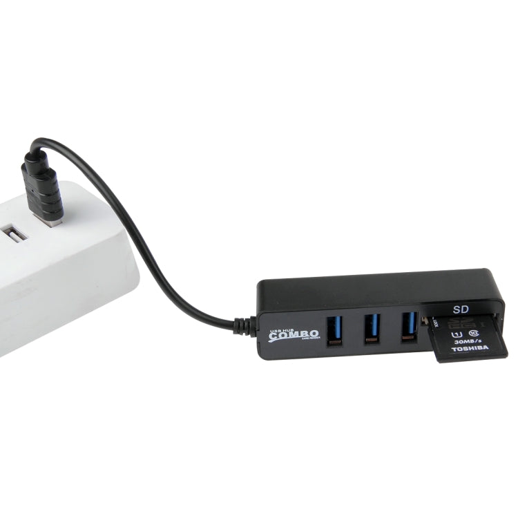 2 en 1 USB 2.0 480Mbps 3 puertos HUB COMBO + Lector de tarjetas Micro SD / T-FLASH SD / SDHC / SDXC para Windows XP / Vista / 8.1 / 7/8, MAC, etc. (Negro)