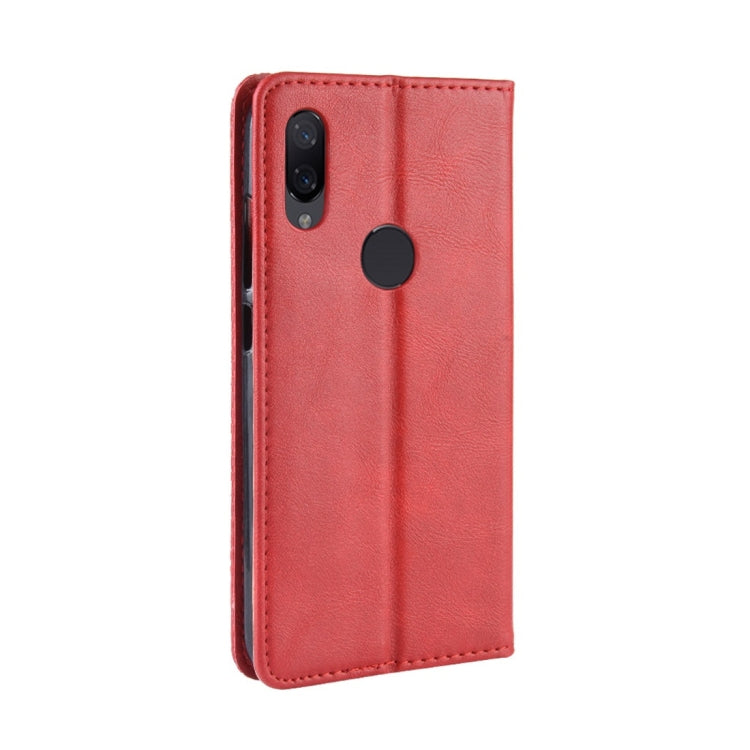 Estuche de Cuero con Tapa Horizontal con Textura Retro y Hebilla Magnética para Xiaomi Mi Play, con Soporte, Ranuras para Tarjetas y Billetera (Rojo)