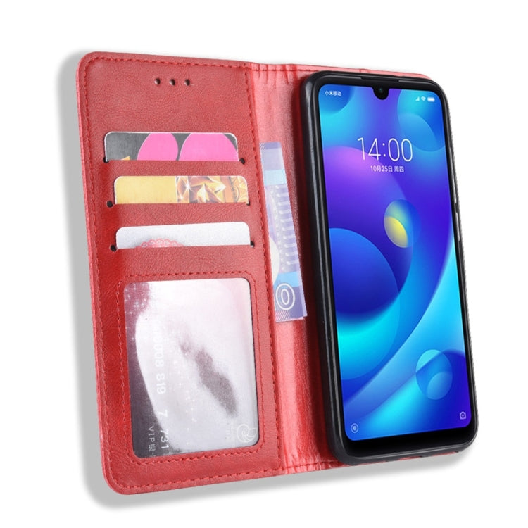 Estuche de Cuero con Tapa Horizontal con Textura Retro y Hebilla Magnética para Xiaomi Mi Play, con Soporte, Ranuras para Tarjetas y Billetera (Rojo)