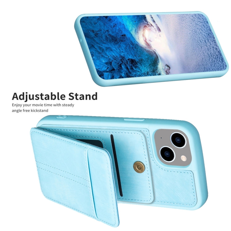 Para iPhone 15 Bf28 Estuche para Teléfono con Bolsa para Tarjetas Esmerilada y Soporte (Azul) - MOVILSTORE