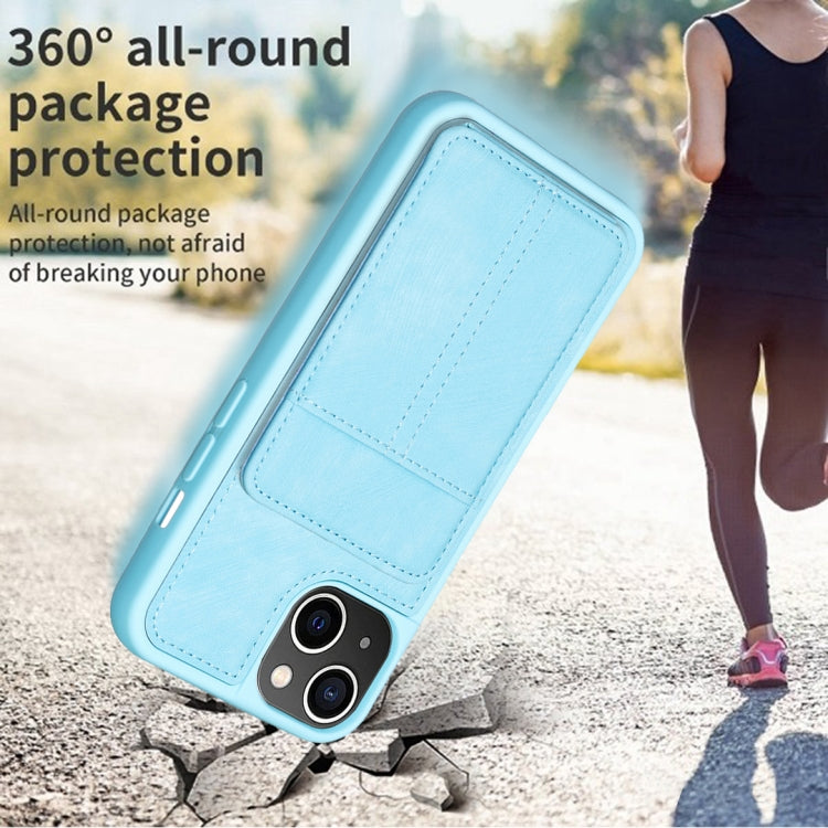 Para iPhone 15 Bf28 Estuche para Teléfono con Bolsa para Tarjetas Esmerilada y Soporte (Azul) - MOVILSTORE