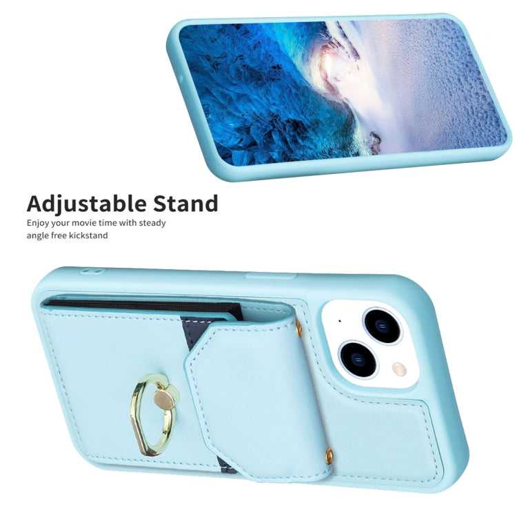 Para iPhone 15 Bf29 Funda para Teléfono con Soporte para Anillo y Bolsa para Tarjeta de Órgano (Azul) - MOVILSTORE