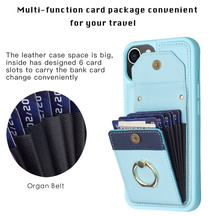 Para iPhone 15 Bf29 Funda para Teléfono con Soporte para Anillo y Bolsa para Tarjeta de Órgano (Azul) - MOVILSTORE