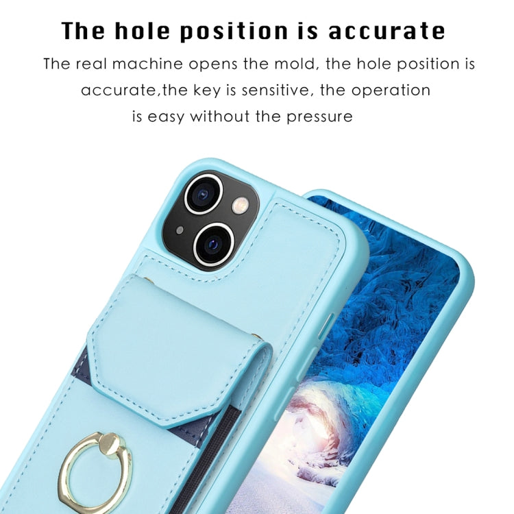 Para iPhone 15 Bf29 Funda para Teléfono con Soporte para Anillo y Bolsa para Tarjeta de Órgano (Azul) - MOVILSTORE