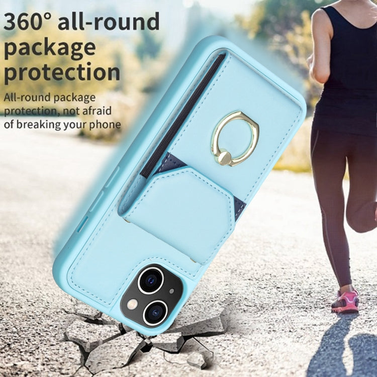 Para iPhone 15 Bf29 Funda para Teléfono con Soporte para Anillo y Bolsa para Tarjeta de Órgano (Azul) - MOVILSTORE