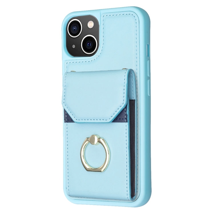 Para iPhone 15 Bf29 Funda para Teléfono con Soporte para Anillo y Bolsa para Tarjeta de Órgano (Azul) - MOVILSTORE