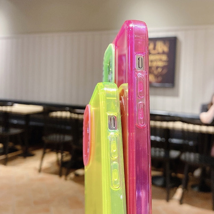 Para iPhone 15 Caja de Teléfono de TPU Transparente con Marco de Lente de Contraste de Color (Rojo Rosa + Verde) - MOVILSTORE