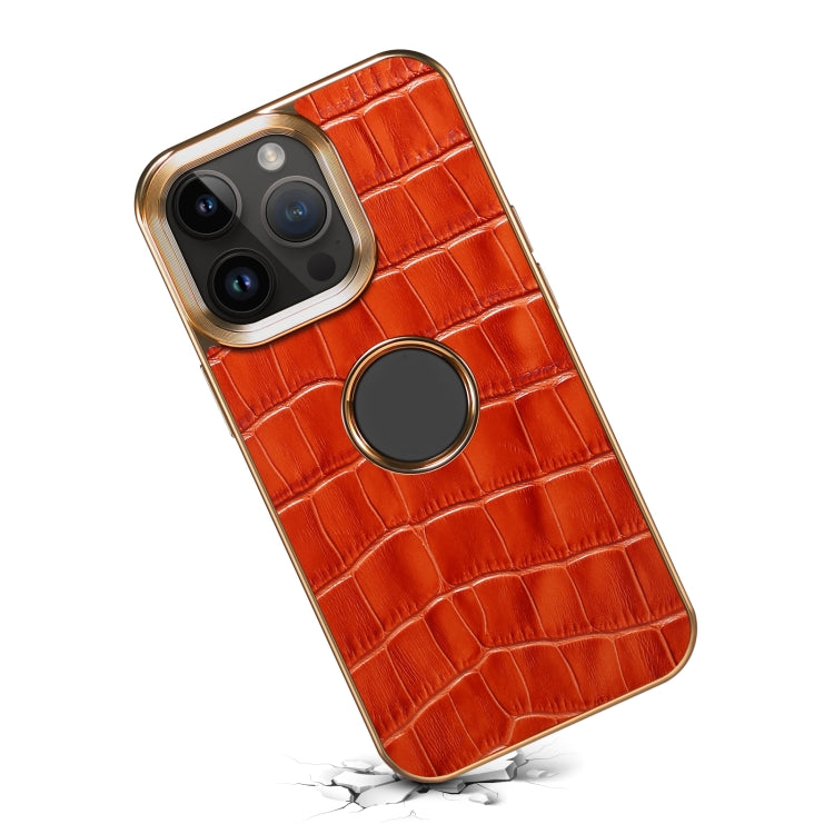 Para iPhone 15 Denior Funda para Teléfono con Galvanoplastia de Cuero Genuino con Textura de Cocodrilo (Marrón Moca) - MOVILSTORE