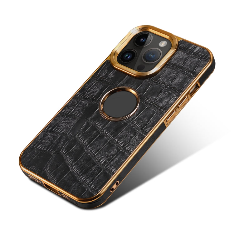 Para iPhone 15 Denior Funda para Teléfono con Galvanoplastia de Cuero Genuino con Textura de Cocodrilo (Negro) - MOVILSTORE