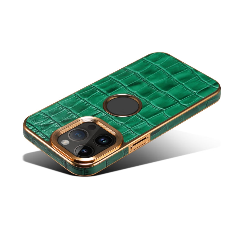 Para iPhone 15 Denior Funda para Teléfono con Galvanoplastia de Cuero Genuino con Textura de Cocodrilo (Verde) - MOVILSTORE