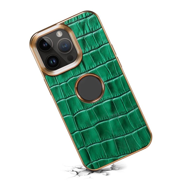 Para iPhone 15 Denior Funda para Teléfono con Galvanoplastia de Cuero Genuino con Textura de Cocodrilo (Verde) - MOVILSTORE