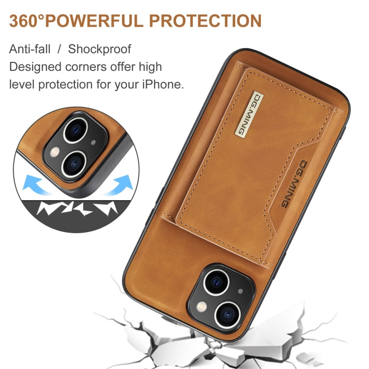 Para iPhone 15 Dg.Ming M2 Series Funda de Cuero para Teléfono con Bolsa para Tarjetas de 3 Pliegues (Marrón) - MOVILSTORE