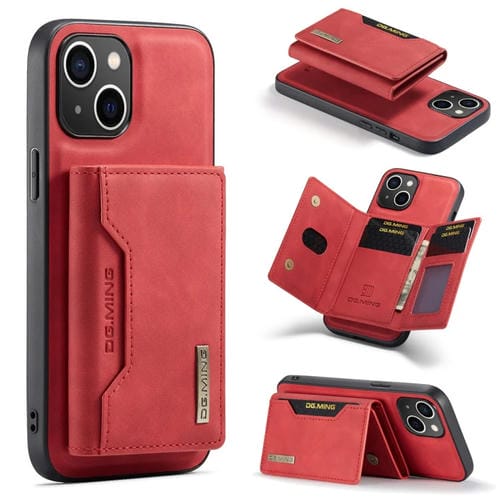 Para iPhone 15 Dg.Ming M2 Series Funda de Cuero para Teléfono con Bolsa para Tarjetas de 3 Pliegues (Rojo) - MOVILSTORE