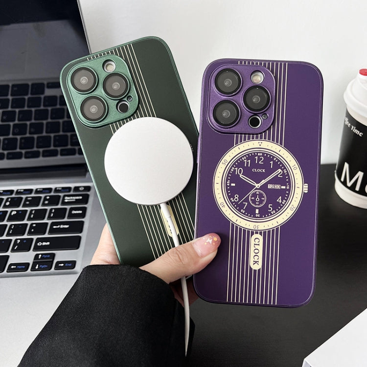 Para iPhone 15 Estuche para Teléfono con Protección de Lente Magnética con Patrón de Reloj (Verde) - MOVILSTORE