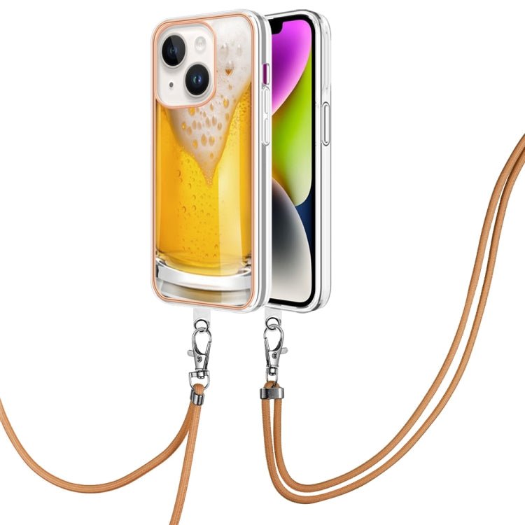 Para iPhone 15 Estuche para Teléfono Imd de Doble Cara con Galvanoplastia y Cordón (Cerveza de Barril) - MOVILSTORE