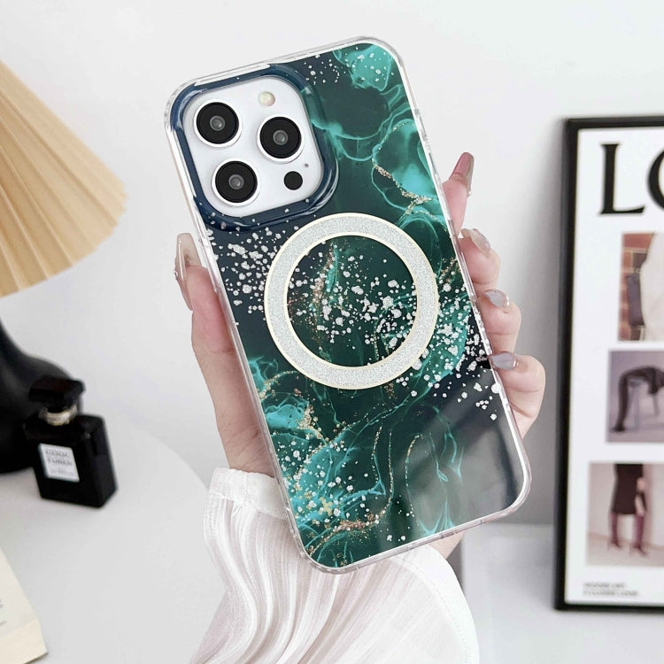 Para iPhone 15 Estuche para Teléfono Imd Marble Magsafe de Doble Cara (Verde Oscuro) - MOVILSTORE