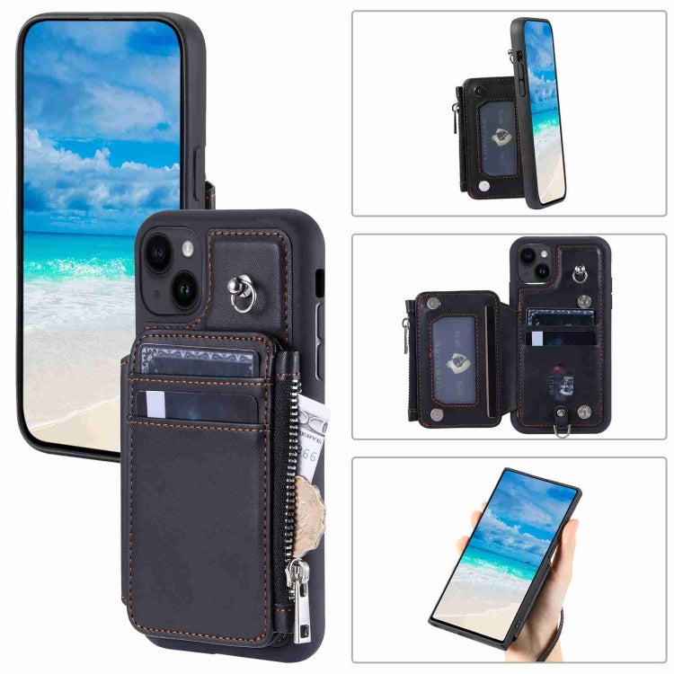Para iPhone 15 Estuche para Teléfono Rfid con Ranuras para Tarjetas con Cremallera (Negro) - MOVILSTORE
