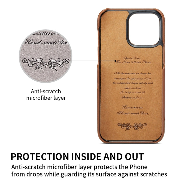 Para iPhone 15 Fierre Shann Oil Wax Texture Funda para Teléfono con Contraportada de Cuero Genuino (Marrón) - MOVILSTORE