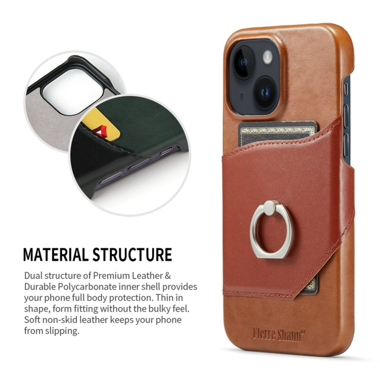 Para iPhone 15 Fierre Shann Oil Wax Texture Funda para Teléfono con Contraportada de Cuero Genuino (Marrón) - MOVILSTORE
