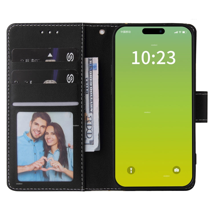 Para iPhone 15 Funda de Cuero con Costuras Bronceadoras de Mármol (Negro) - MOVILSTORE
