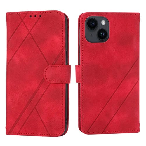Para iPhone 15 Funda de Cuero con Línea En Relieve y Cordón (Rojo) - MOVILSTORE