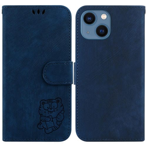 Para iPhone 15 Funda de Cuero con Relieve Little Tiger (Azul Oscuro) - MOVILSTORE