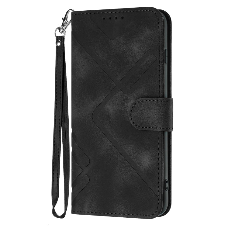 Para iPhone 15 Funda de Cuero con Sensación de Piel y Patrón de Líneas (Negro) - MOVILSTORE