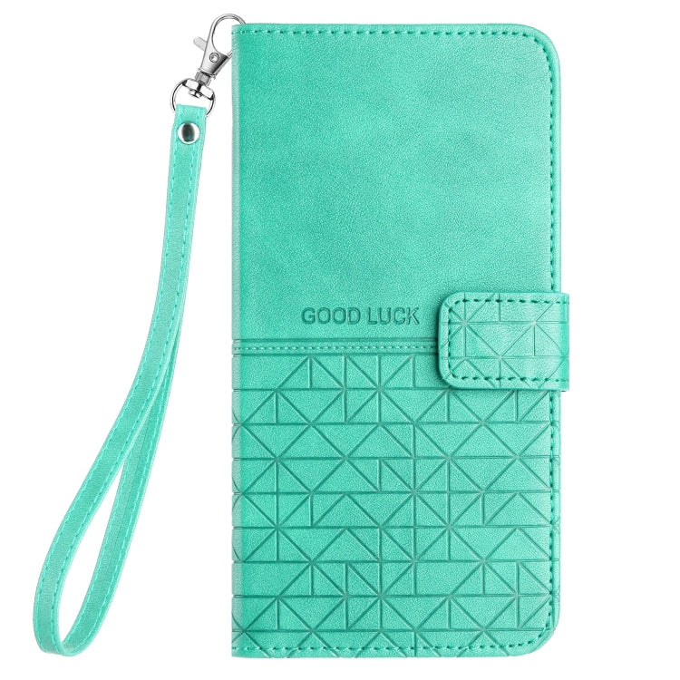 Para iPhone 15 Funda de Cuero con Textura Rómbica y Cordón (Verde) - MOVILSTORE